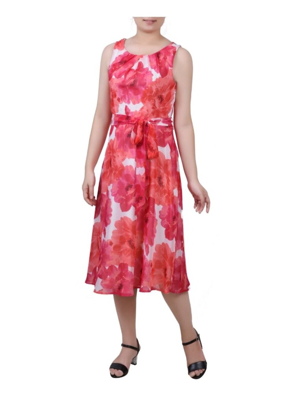 NY Collection Womens Petites Floral Pattern Print MIDI Dress Pink Size PM NWT